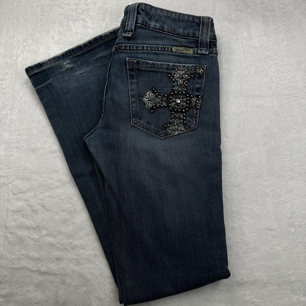 Miss Me Dark Wash Boot Cut Jeans with Embellished Cross Pocket
